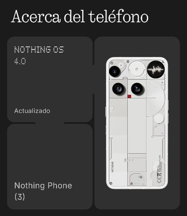 Pantalla de configuración de Nothing Phone 3